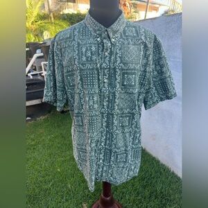 PreOwned Reyn Spooner Tailored Fit Green Hawaiian Print Full Button Men's XXL